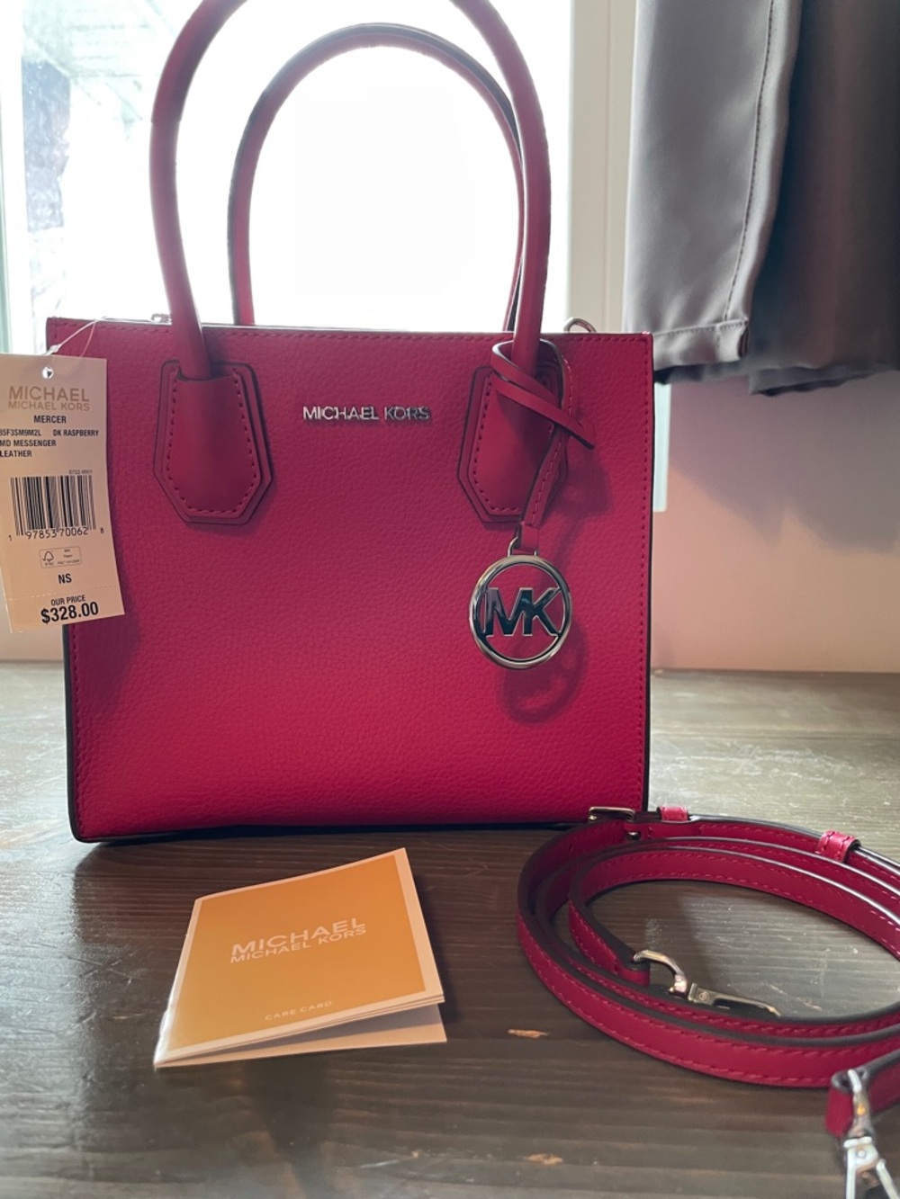 Michael Kors Dark Raspberry Mercer Saffiano Leather Satchel with Strap